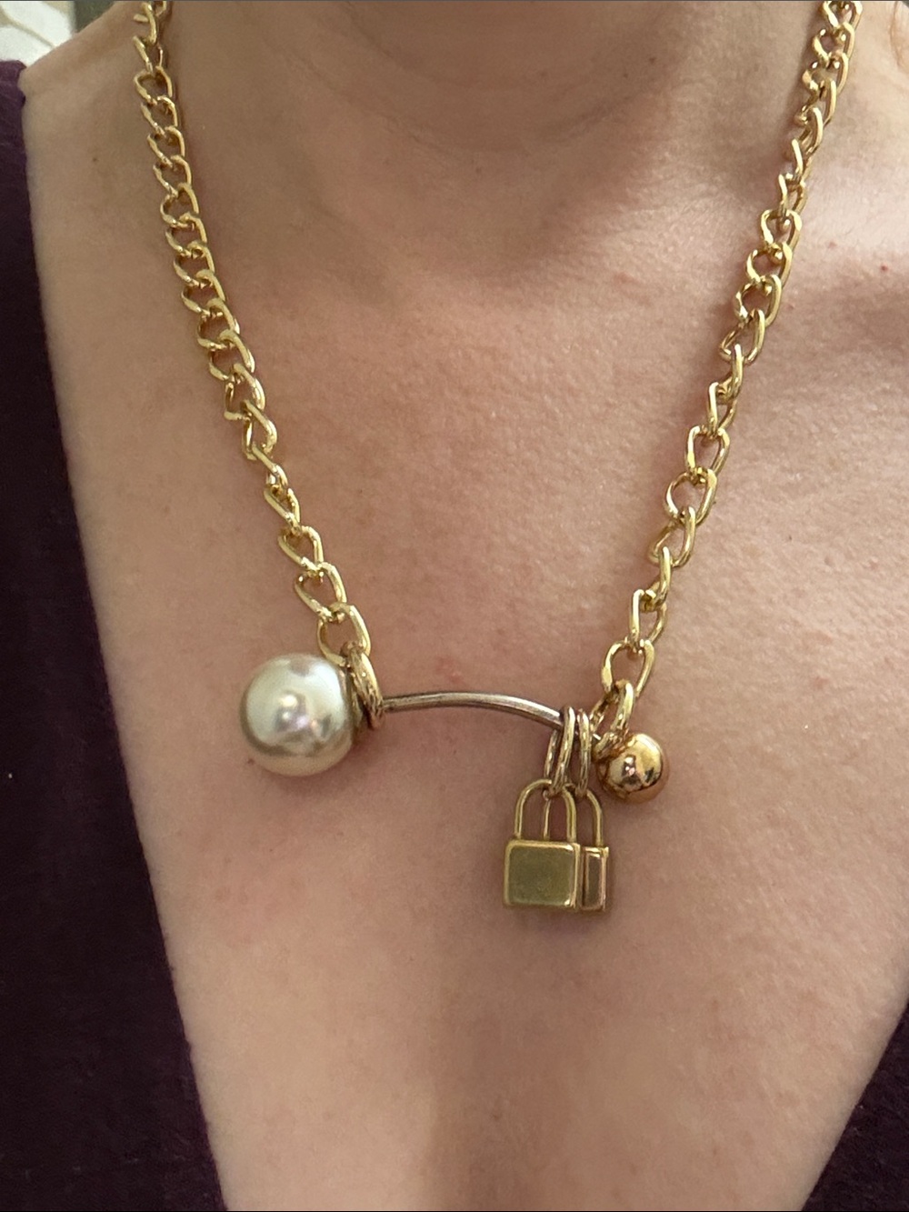 Hand-CraftedChain Necklace That Screws On In The Front With Small Padlock Charms